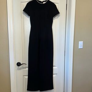 Gal Meets Glam Black SS Wide-Leg Jumpsuit with Pearl Trim